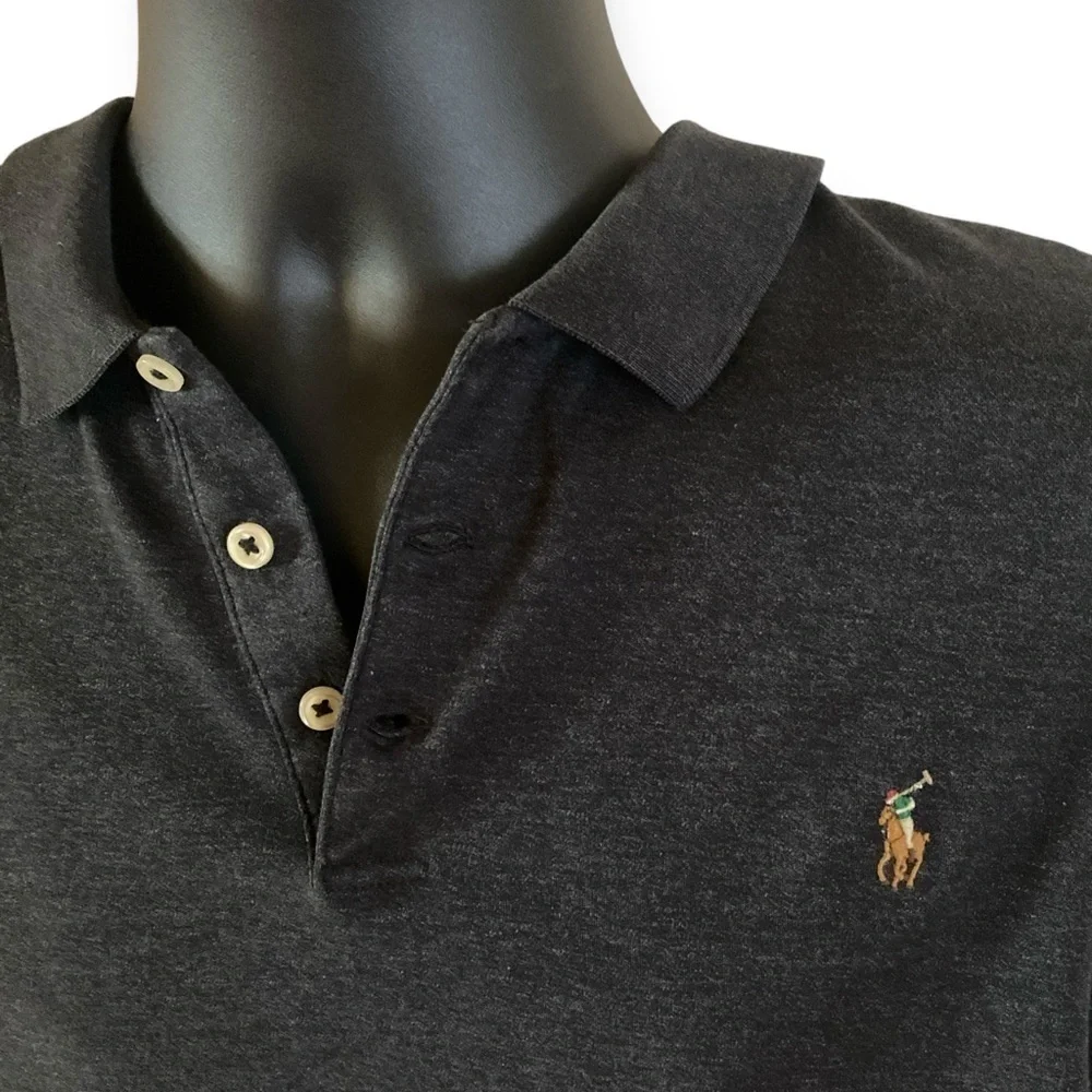 RALPH LAUREN POLO 3 Button Polo Charcoal Grey/Black Big & Tall Men Size XXL/TTG